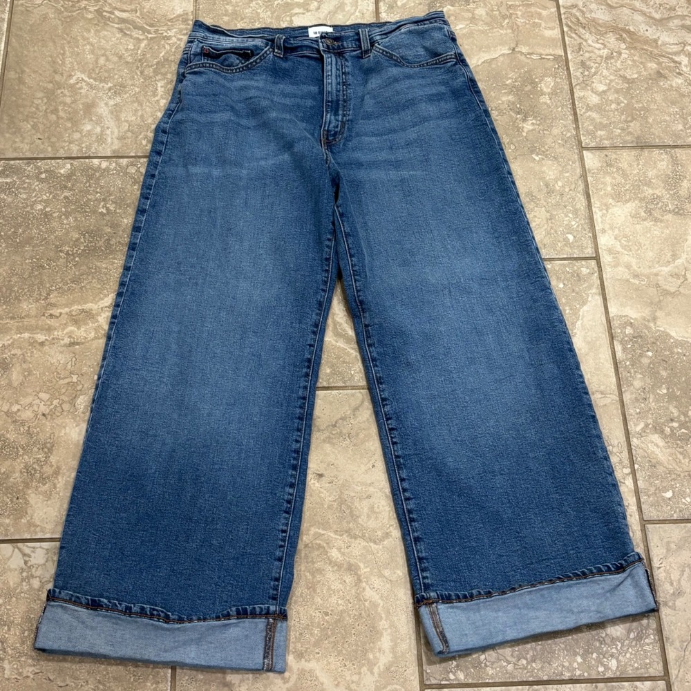 Hudson Jolene Wide Leg Jeans Dickinson Blue Cuffed High Rise Denim Size 31